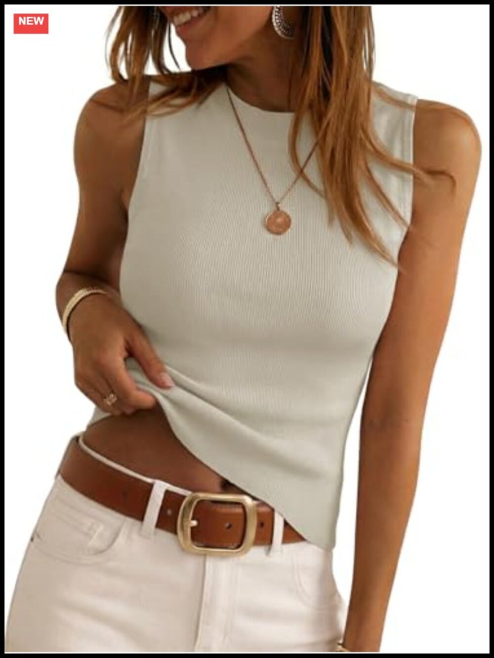 Women's Sleeveless Ribbed Knit Sweater Vest Tank Top Summer Crew Neck Fitted